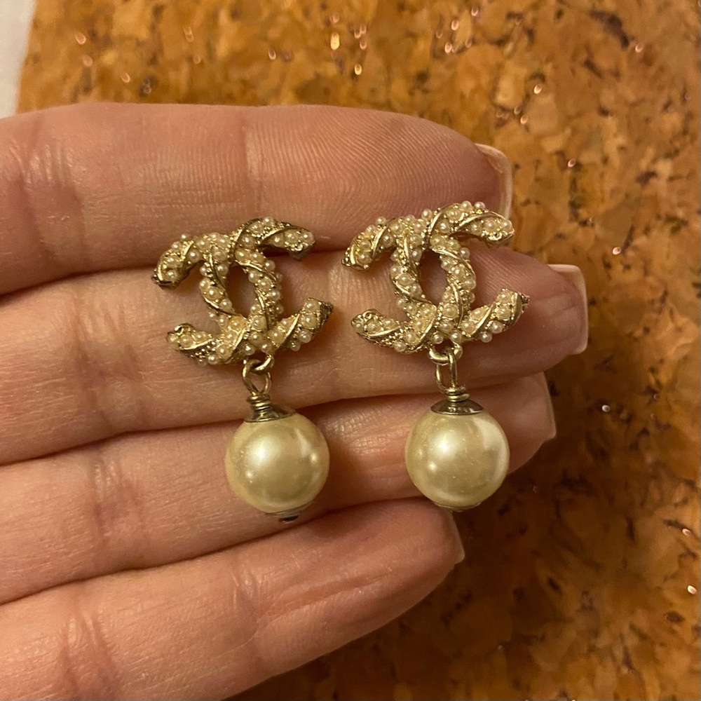 CC Faux Pearl Goldtone Pierced Earrings